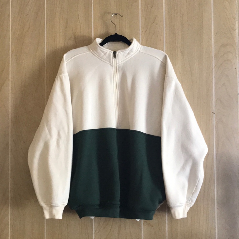Vtg OBEX Sport Men's Large Color Block Pullover Sweater Ivory Green